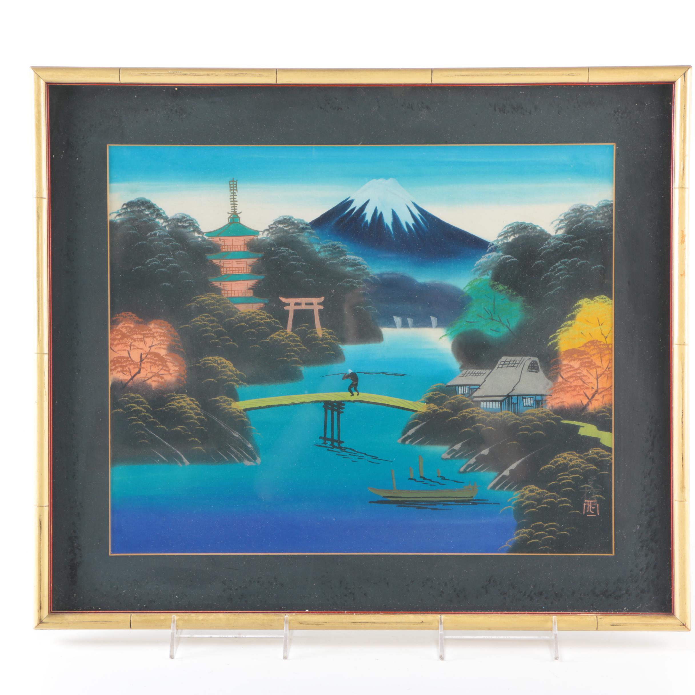 Vintage Japanese Gouache Painting on Silk