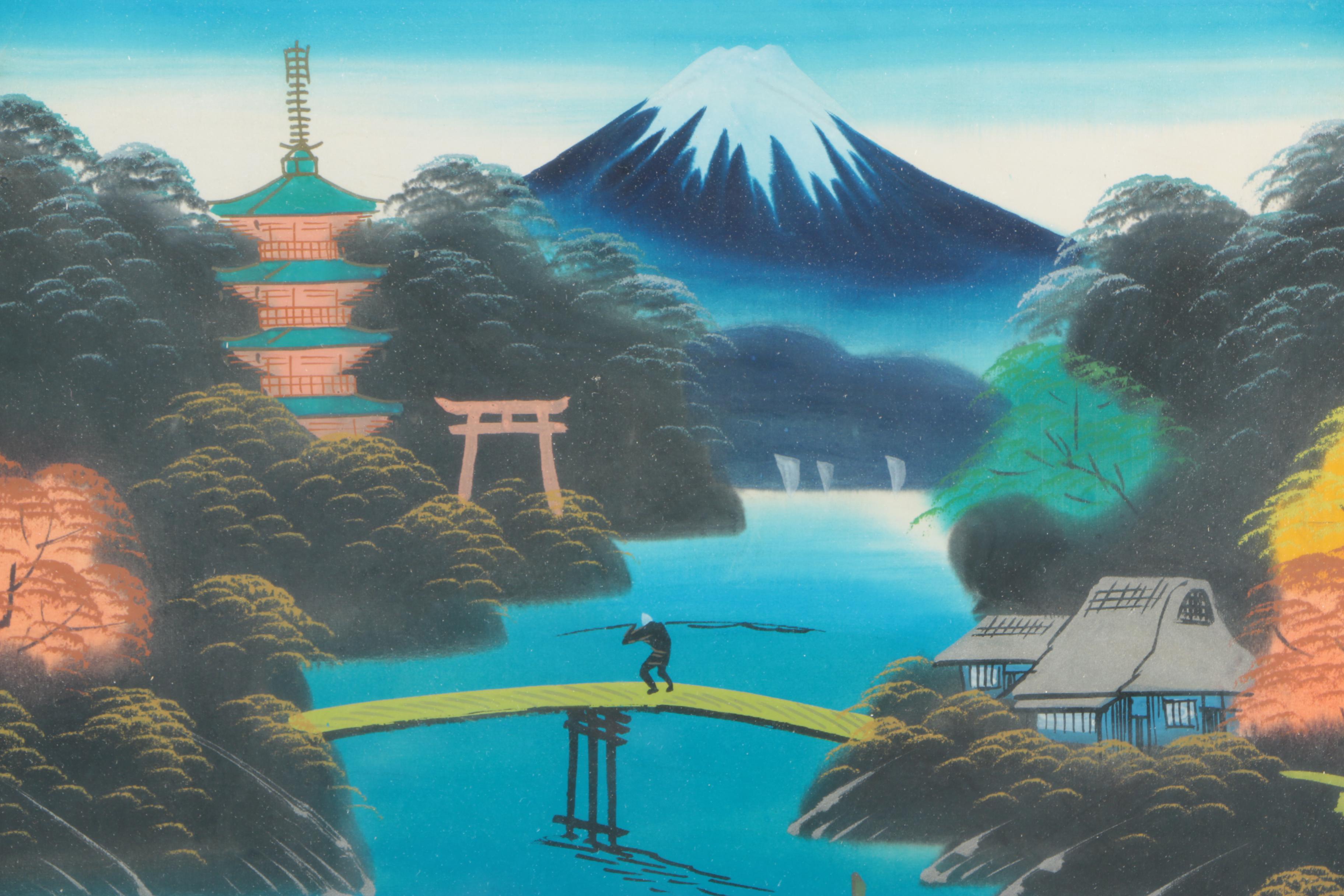 Vintage Japanese Gouache Painting on Silk