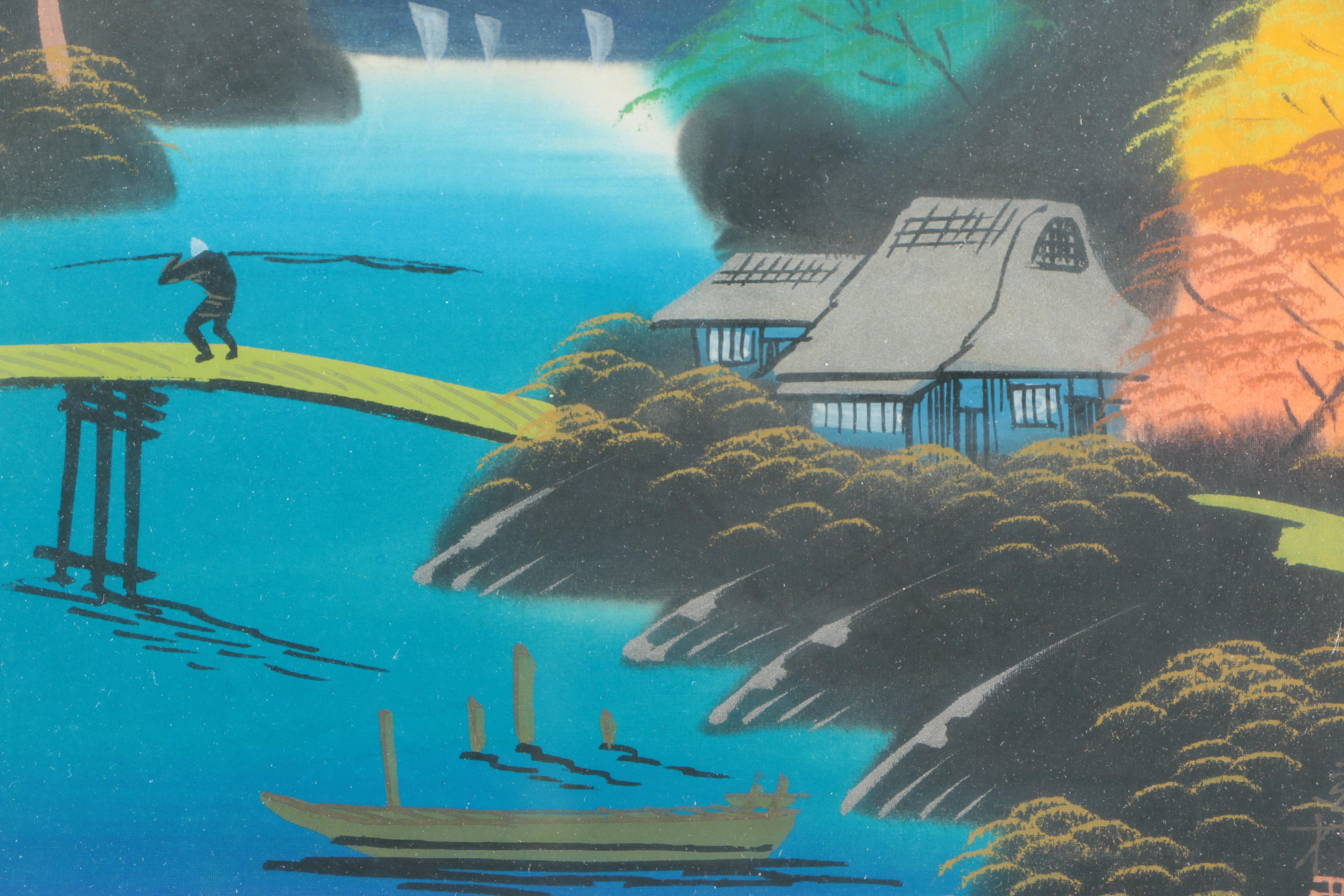 Vintage Japanese Gouache Painting on Silk