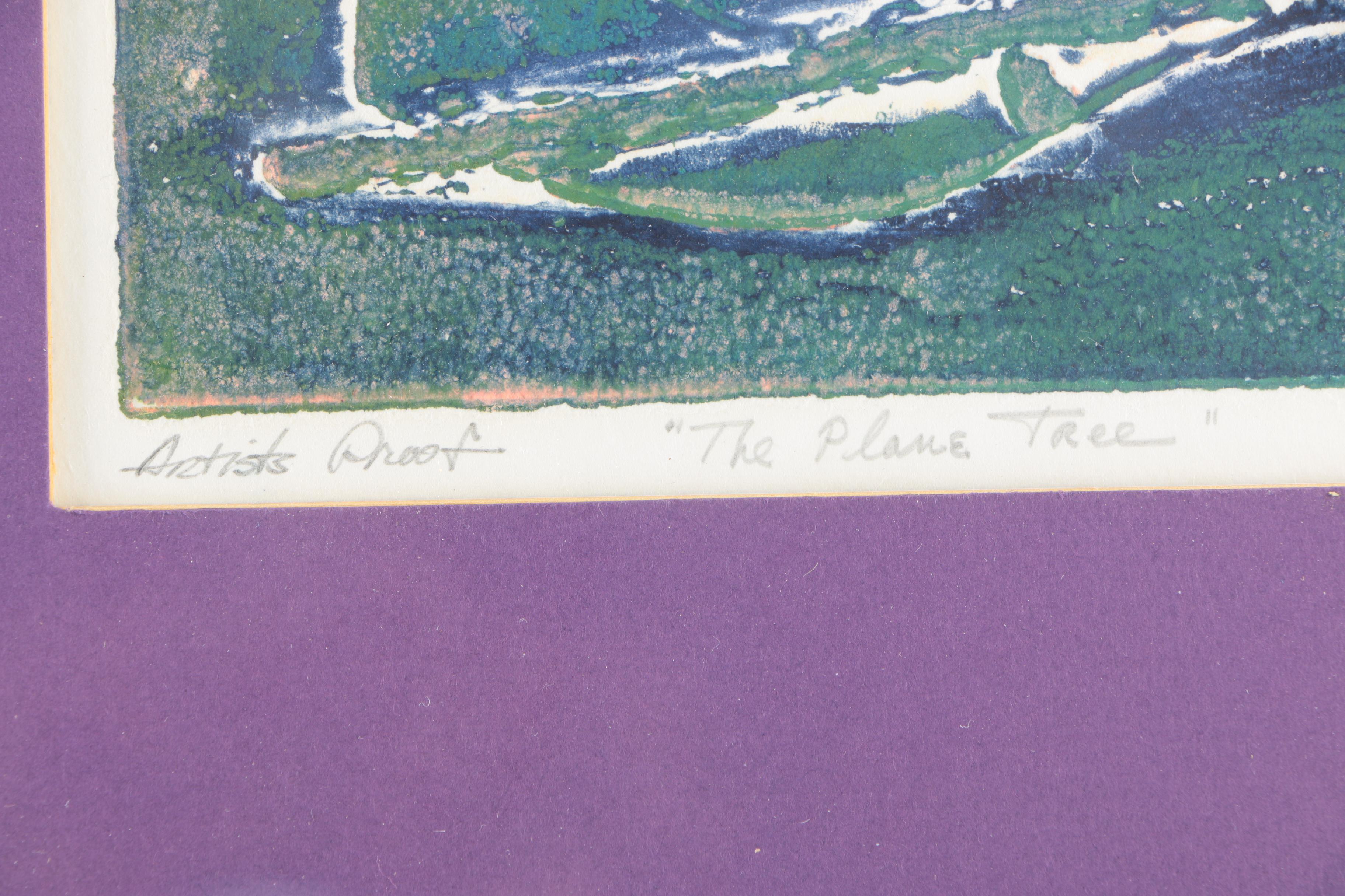 M. Isaacs Limited Edition Artist's Proof Collagraph Print "The Plane Tree"