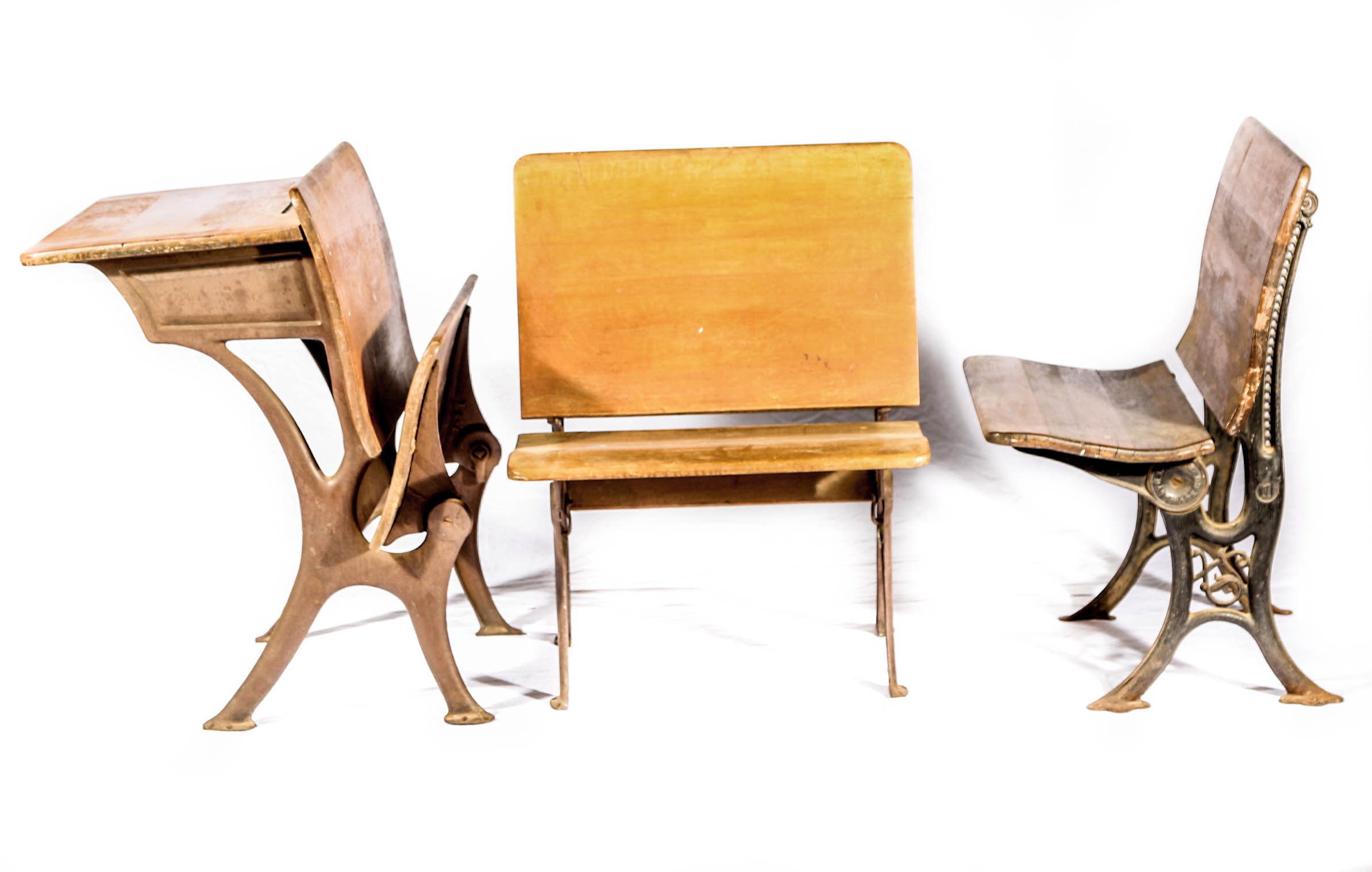 Two Vintage School Desks and Bench by Buffalo Hardware Co.