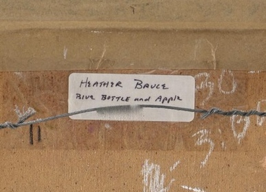 Oil Painting by Heather Bruce Titled "Blue Bottle and Apple"