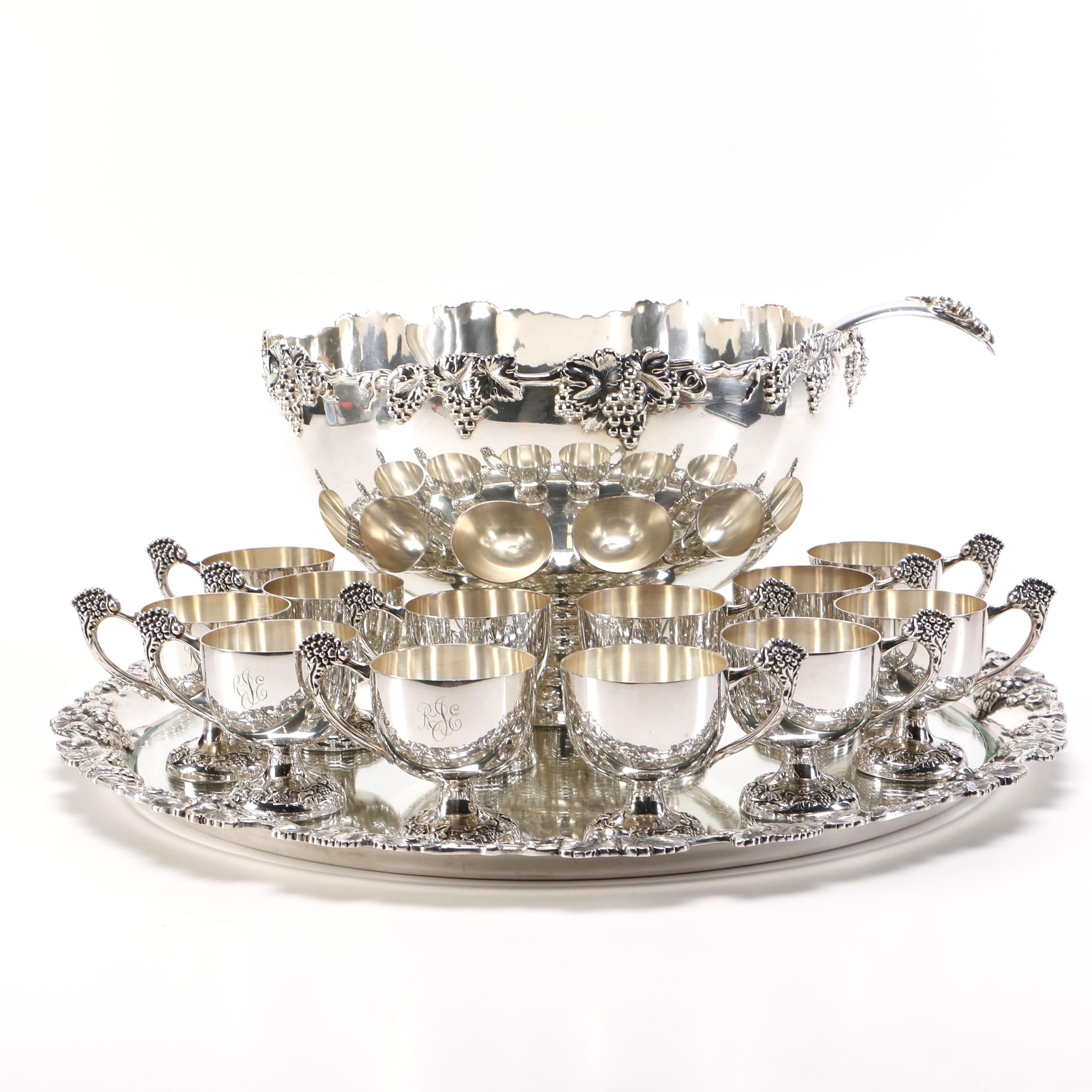 P. Ferner Silver Plate Punch Bowl Set