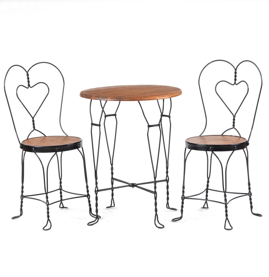 Oak and Wrought Iron Bistro Table and Chairs EBTH