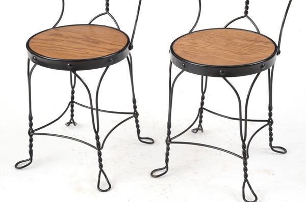 Oak and Wrought Iron Bistro Table and Chairs