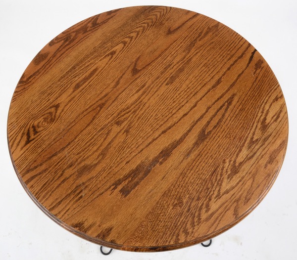 Oak and Wrought Iron Bistro Table and Chairs