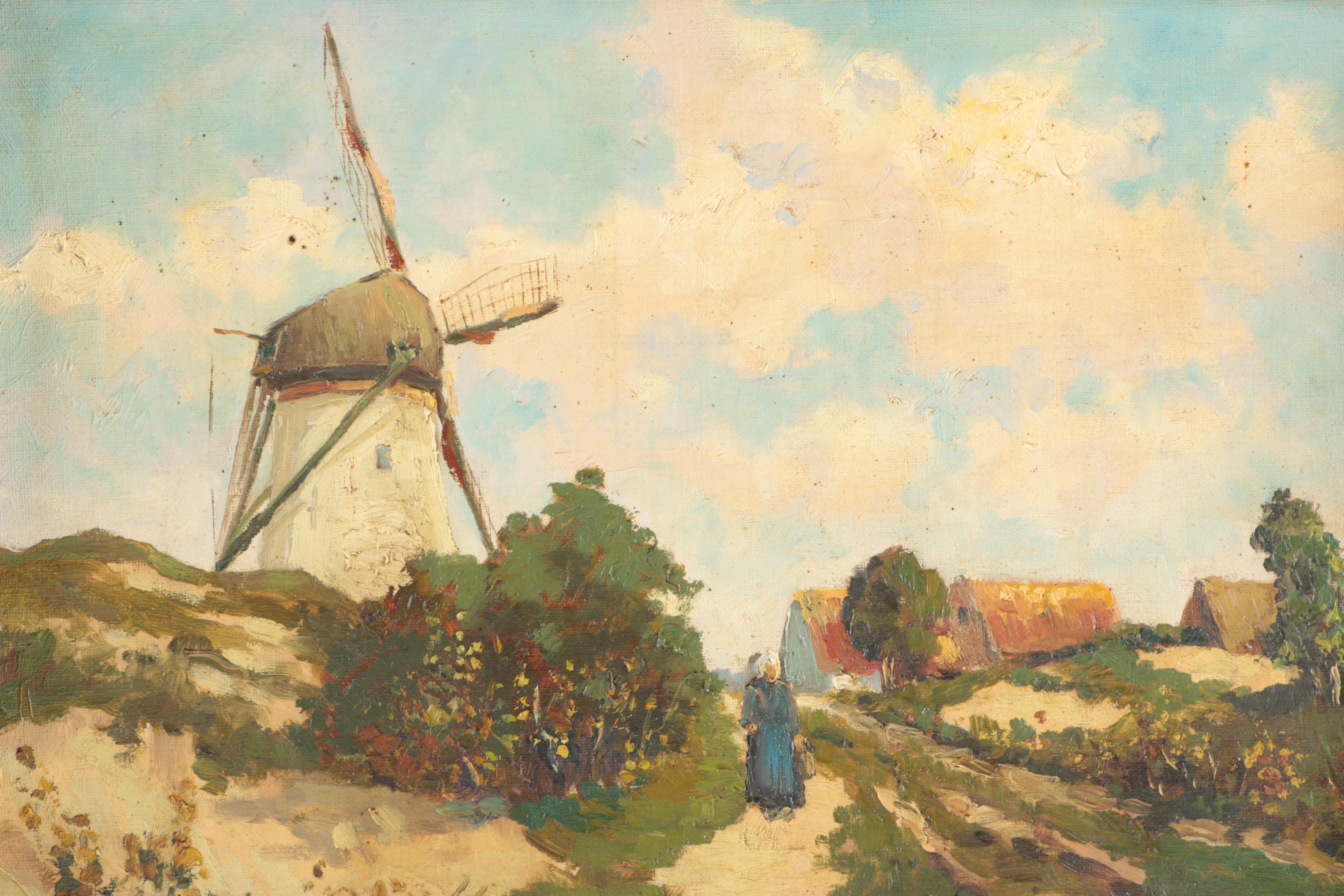 Framed Oil Painting on Canvas of a Windmill
