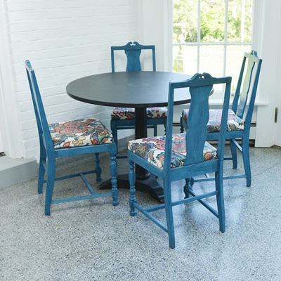 Slate Top Round Table and Four Chairs
