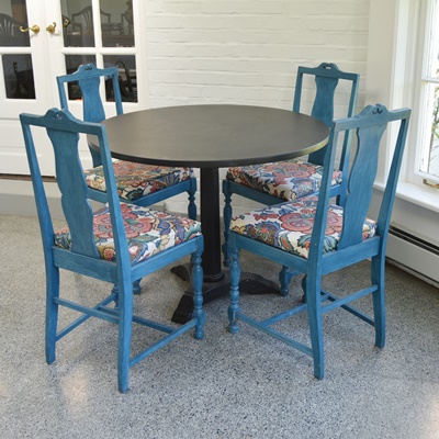 Slate Top Round Table and Four Chairs