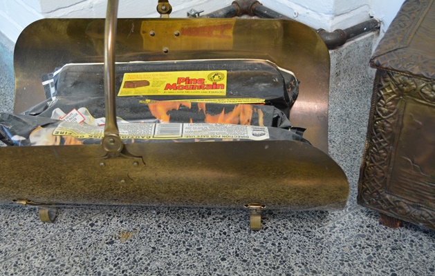 Antique English Brass Coal Box and Brass Wood Holder