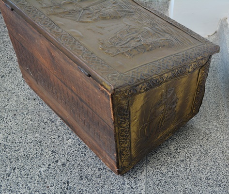 Antique English Brass Coal Box and Brass Wood Holder