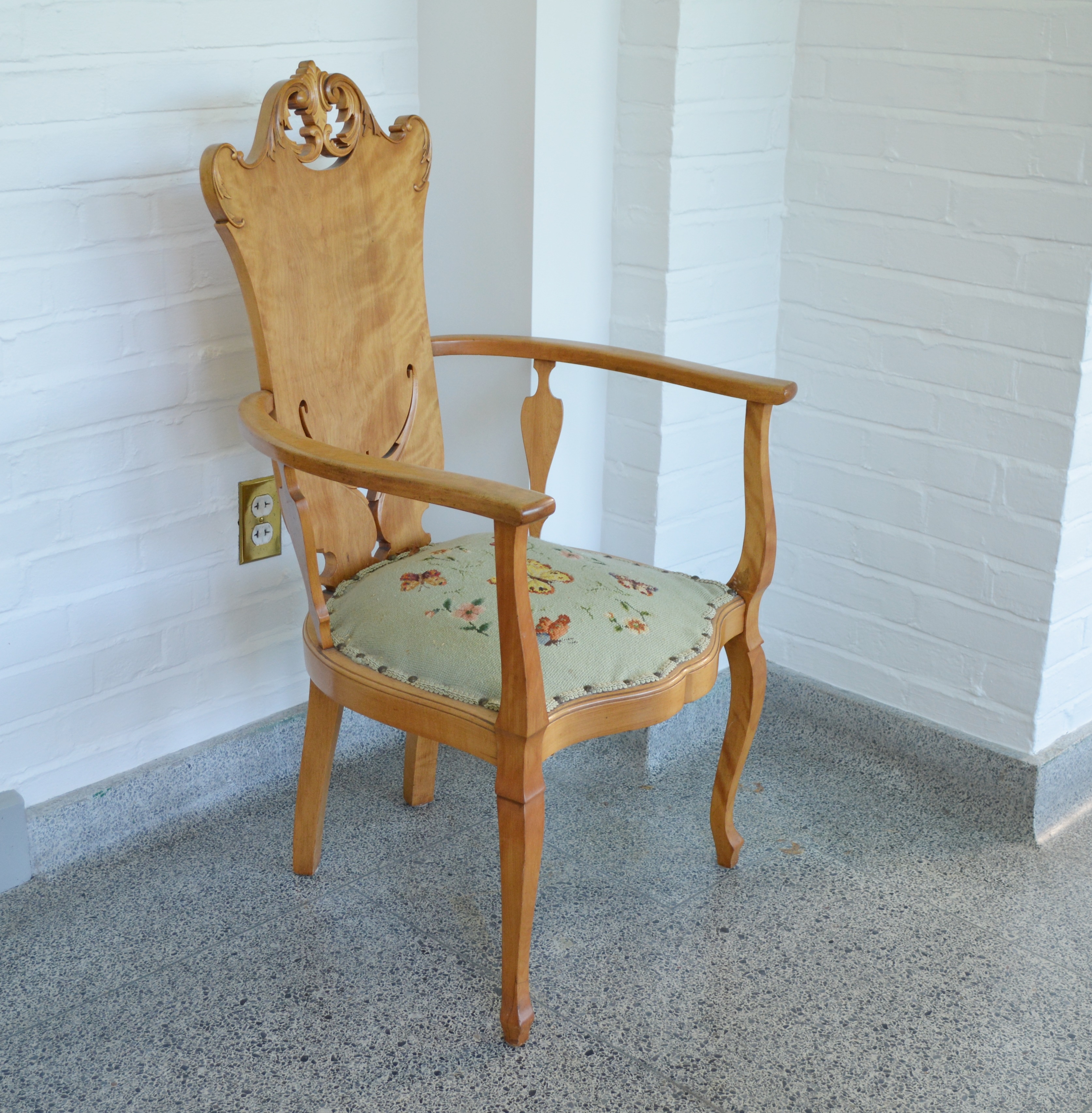 Vintage Maple Needlepoint Arm Chair
