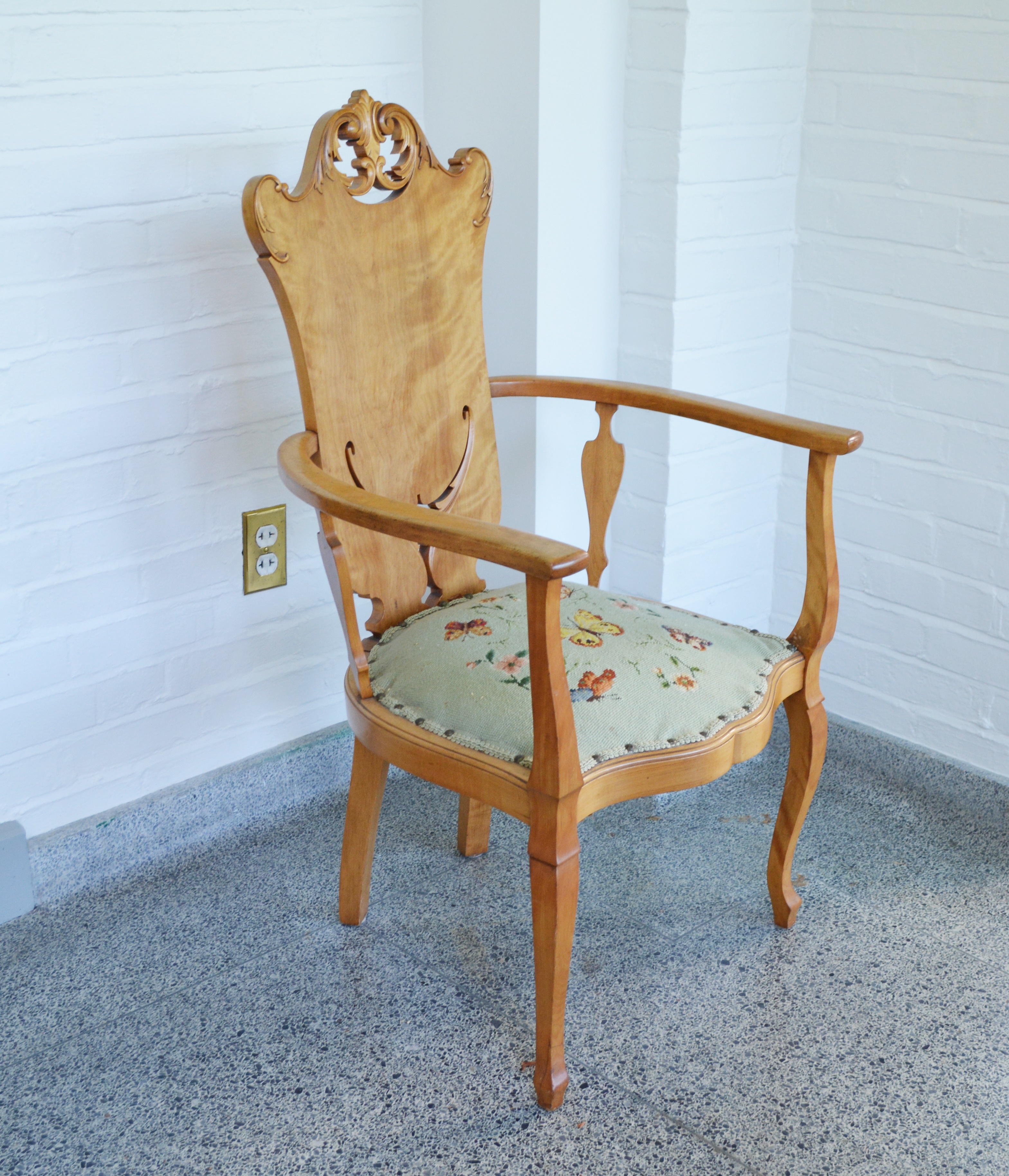 Vintage Maple Needlepoint Arm Chair