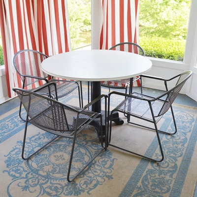 Laminate and Metal Round Table and Four Metal Chairs