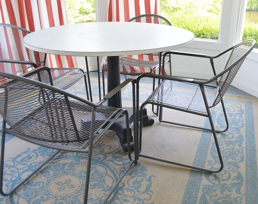 Laminate and Metal Round Table and Four Metal Chairs