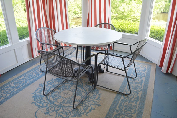 Laminate and Metal Round Table and Four Metal Chairs