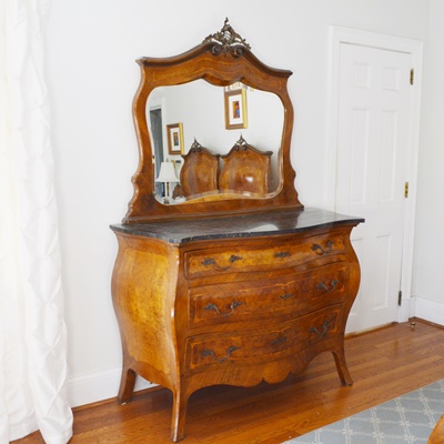 Antique Italian Louis XV Style Bombe Dresser With Mirror