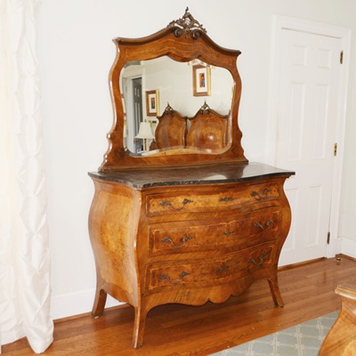 Antique Italian Louis XV Style Bombe Dresser With Mirror