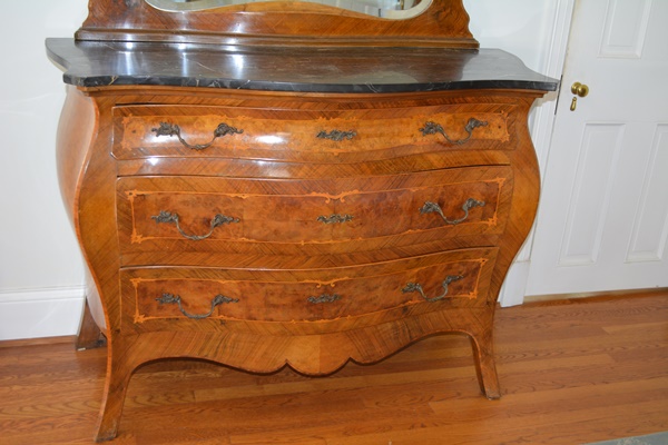 Antique Italian Louis XV Style Bombe Dresser With Mirror