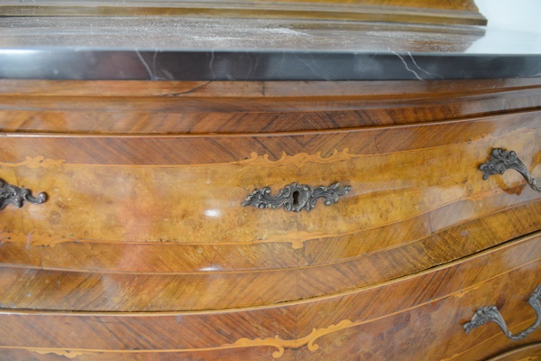 Antique Italian Louis XV Style Bombe Dresser With Mirror