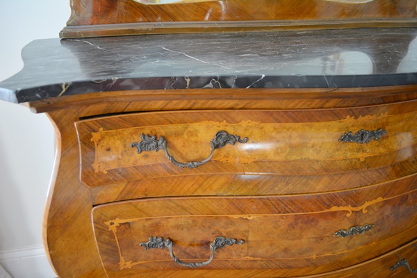 Antique Italian Louis XV Style Bombe Dresser With Mirror