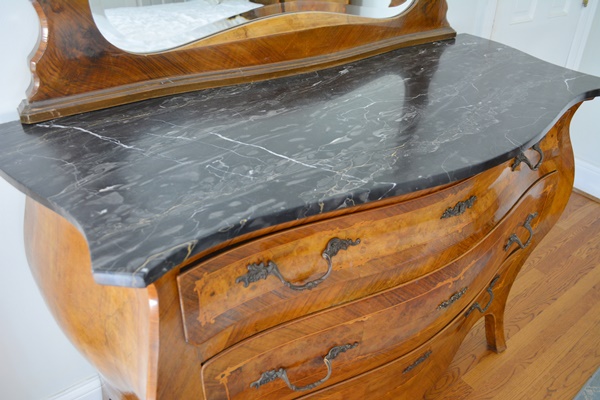 Antique Italian Louis XV Style Bombe Dresser With Mirror