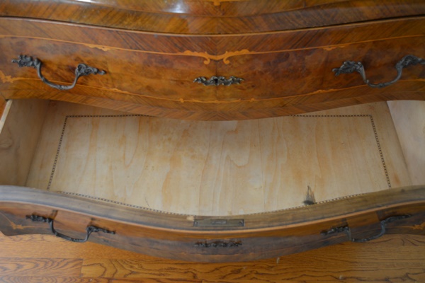 Antique Italian Louis XV Style Bombe Dresser With Mirror