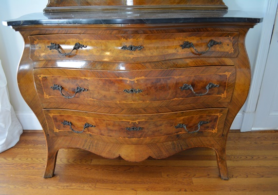 Antique Italian Louis XV Style Bombe Dresser With Mirror
