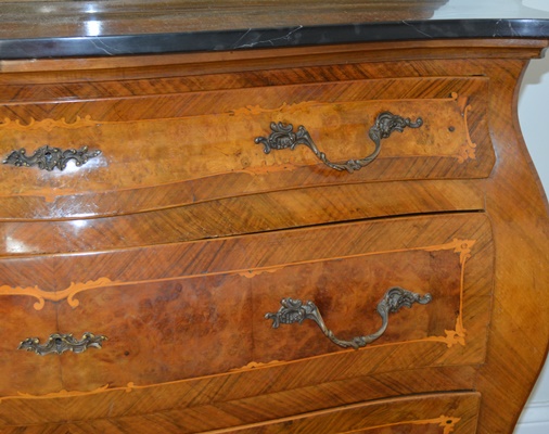 Antique Italian Louis XV Style Bombe Dresser With Mirror