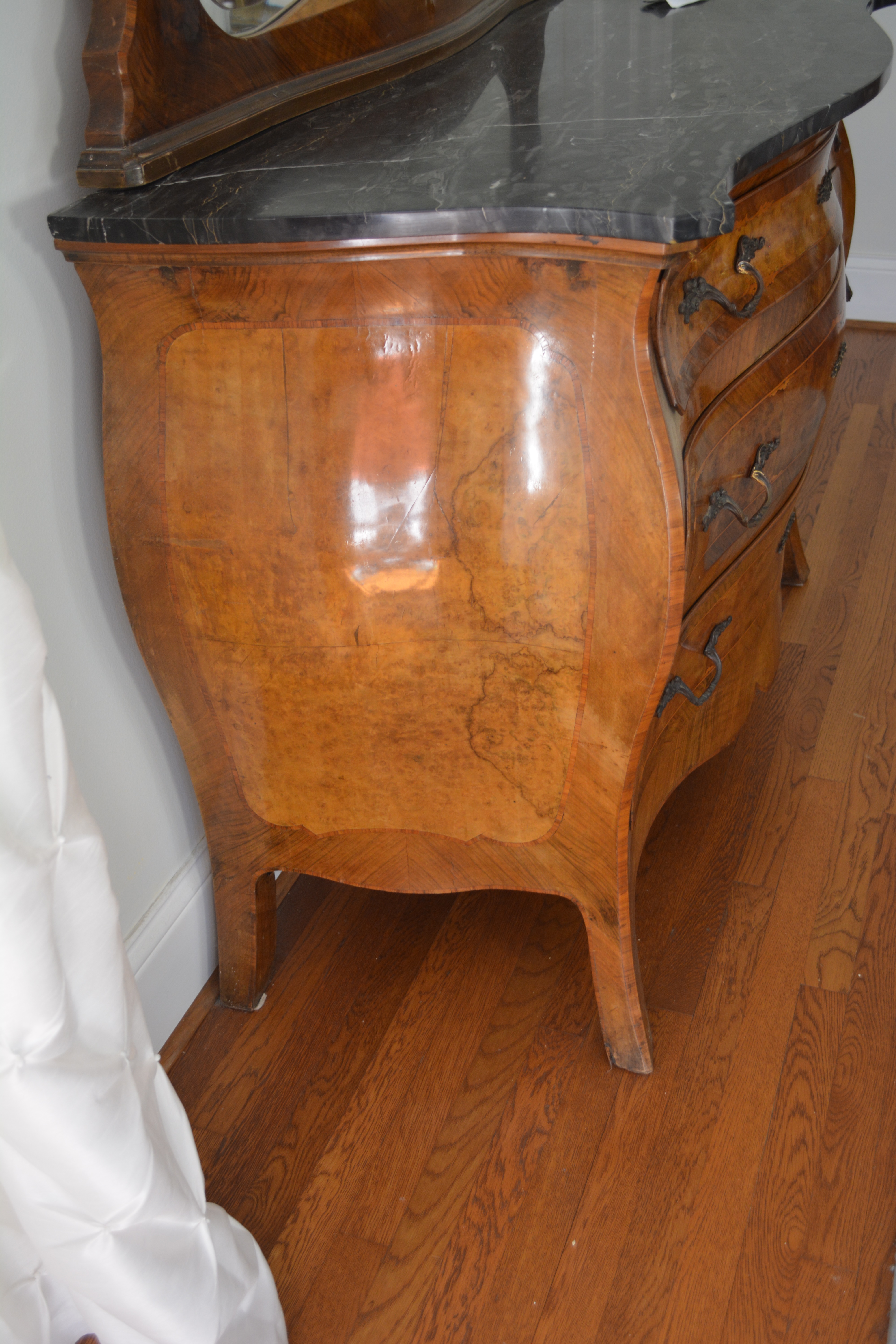 Antique Italian Louis XV Style Bombe Dresser With Mirror