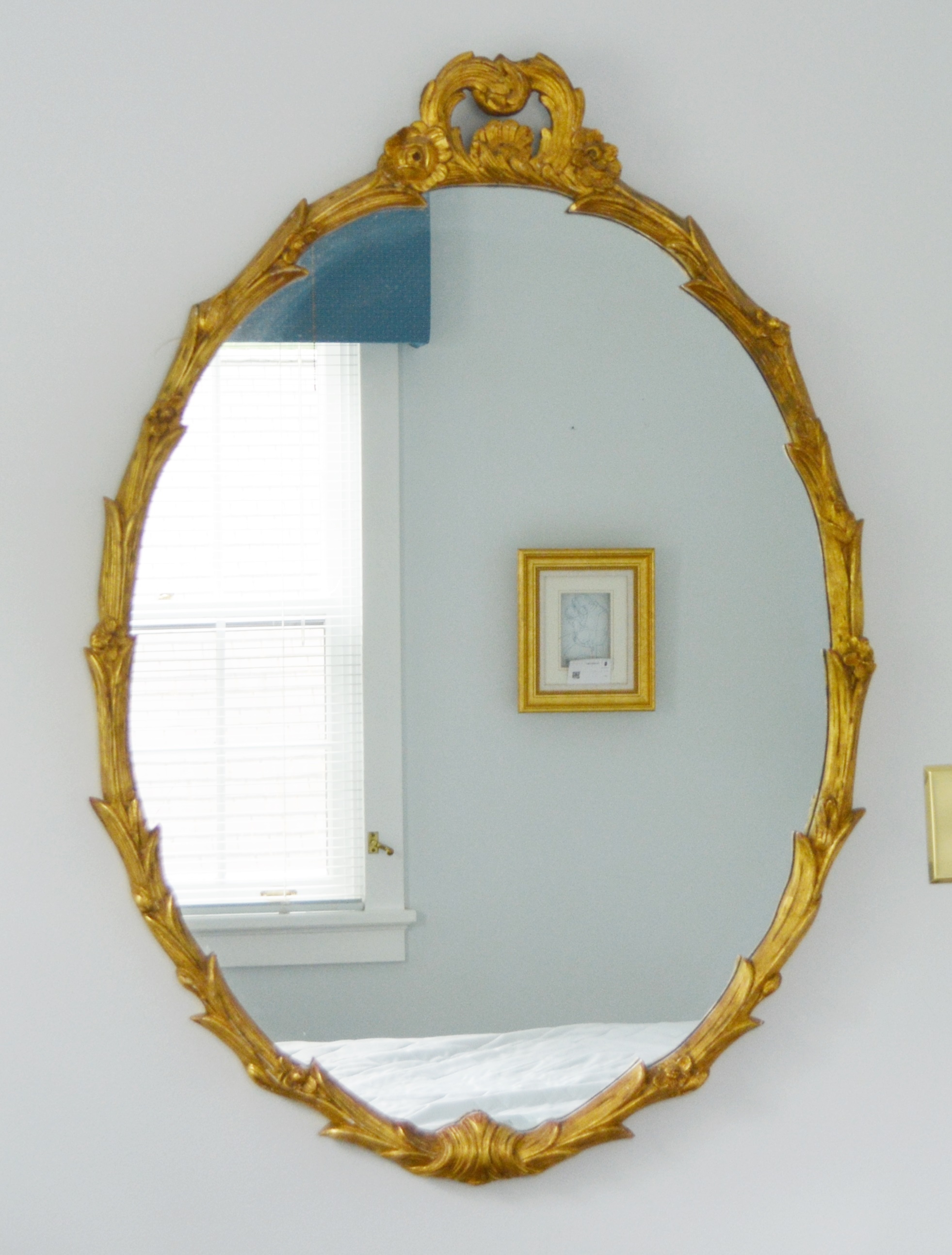 Oval Gilt Tone Wood Wall Mirror