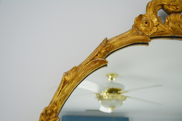 Oval Gilt Tone Wood Wall Mirror