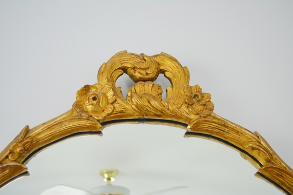 Oval Gilt Tone Wood Wall Mirror