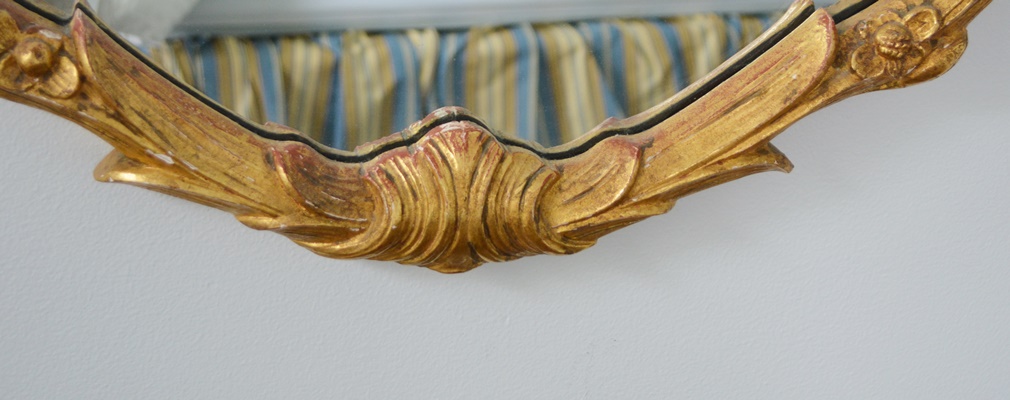 Oval Gilt Tone Wood Wall Mirror