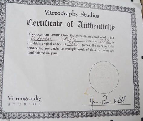 Jean-Pierre Weill Limited Edition "Woman and Child' Vitreograph