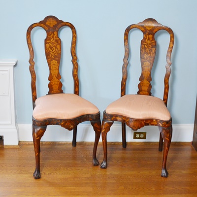 Two 19th Century Dutch Marquetry Side Chairs
