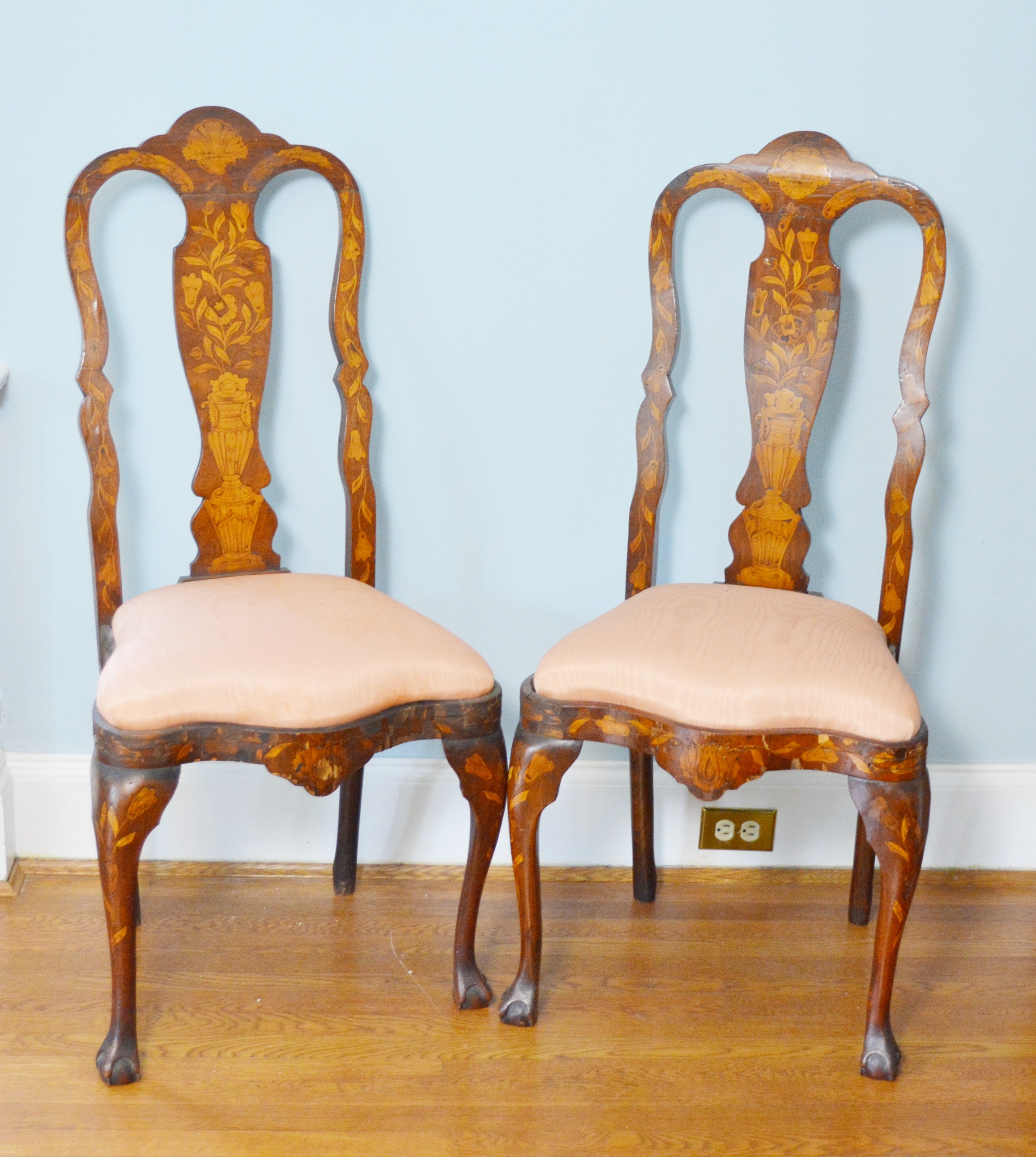 Two 19th Century Dutch Marquetry Side Chairs