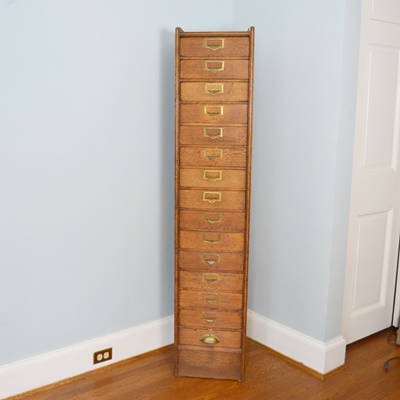 Antique Globe Oak Flat File Cabinet