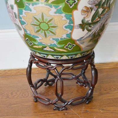 Chinese Porcelain Fish Bowl Planter and Stand