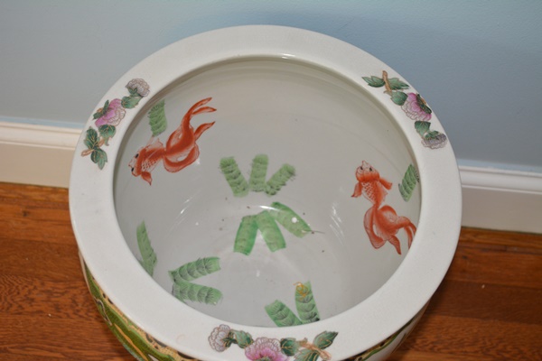 Chinese Porcelain Fish Bowl Planter and Stand