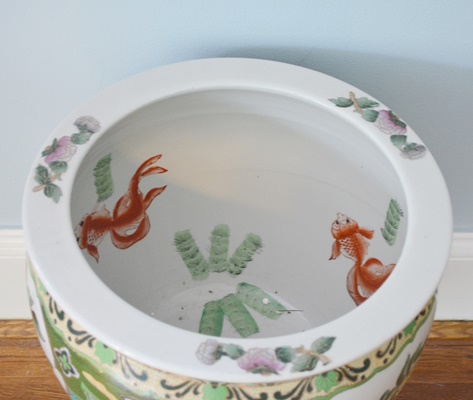 Chinese Porcelain Fish Bowl Planter and Stand