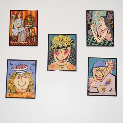 Five Pat Custer Denison Painted Ceramic Art Tiles
