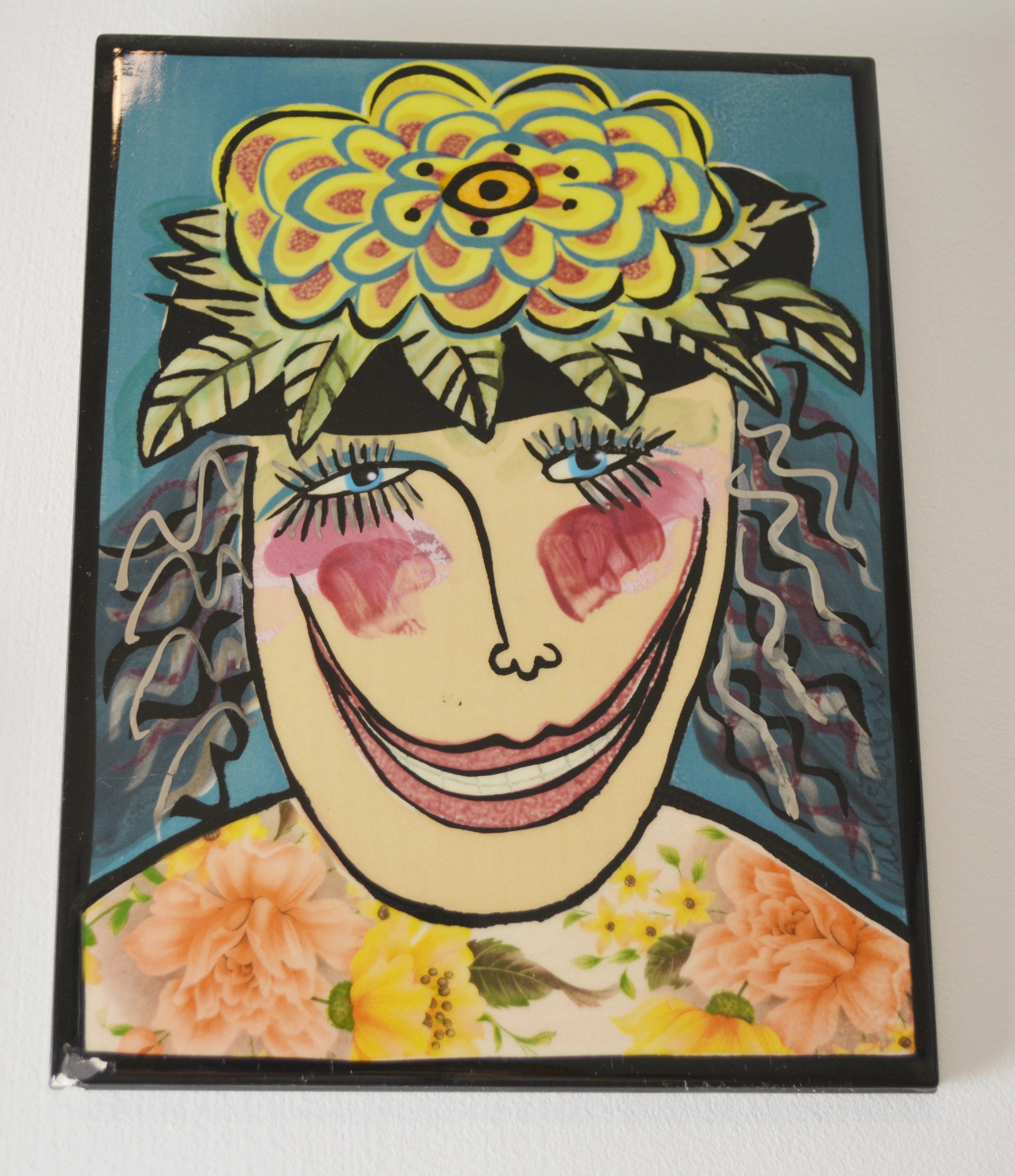 Five Pat Custer Denison Painted Ceramic Art Tiles