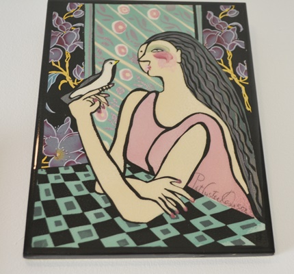 Five Pat Custer Denison Painted Ceramic Art Tiles