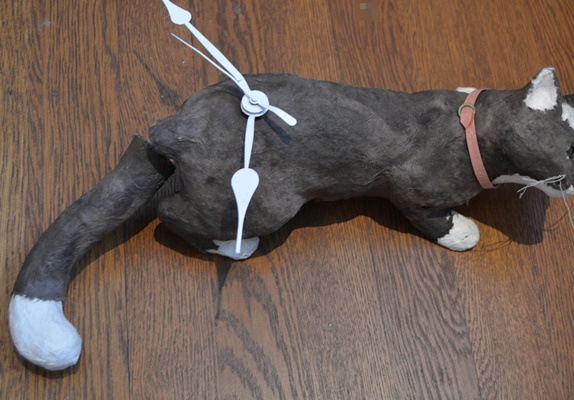 Papier-mâché Kitten Clock