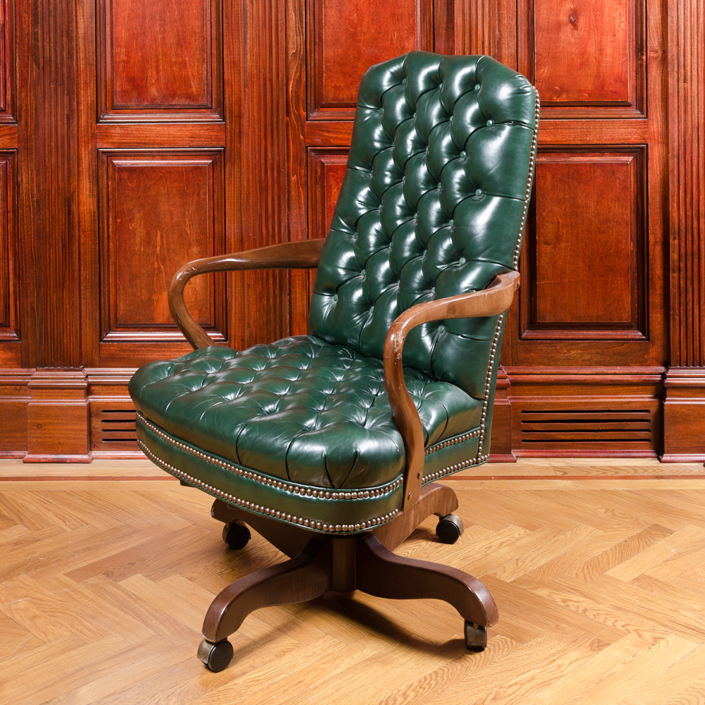Vintage Tufted Green Leather Office Chair