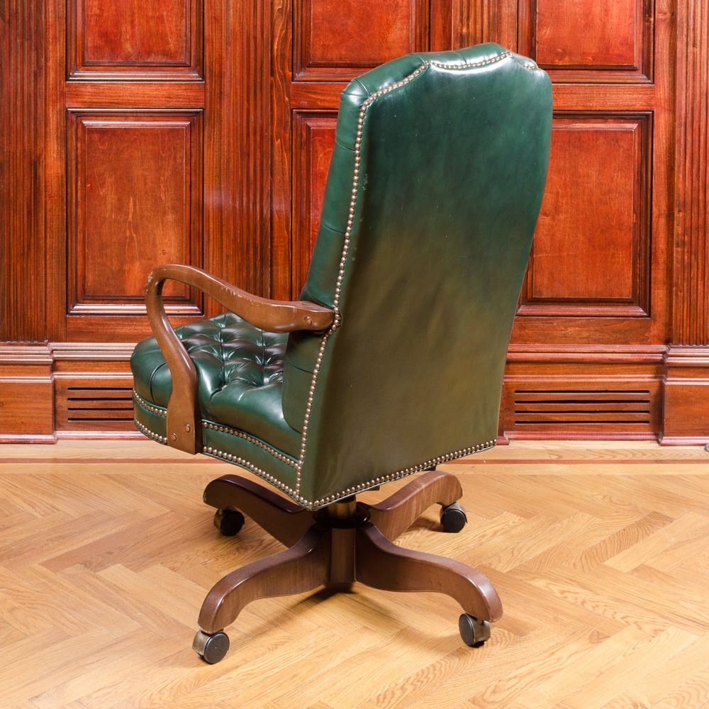 Vintage Tufted Green Leather Office Chair