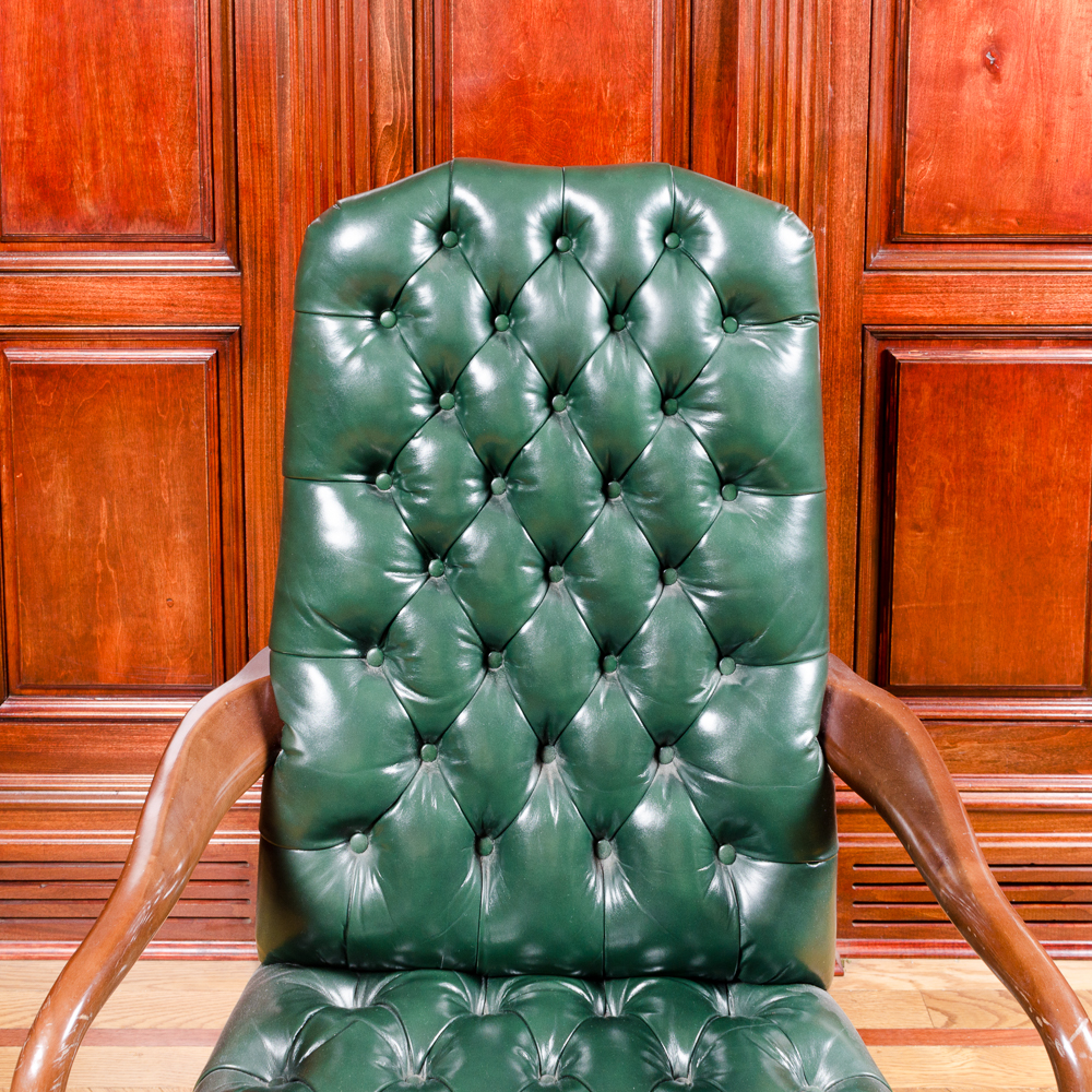 Vintage Tufted Green Leather Office Chair