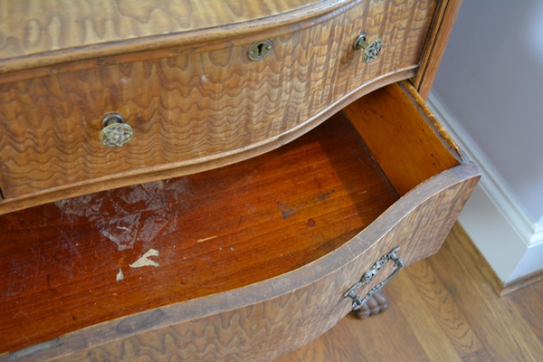 Antique Serpentine Quilted Maple Dresser With Mirror
