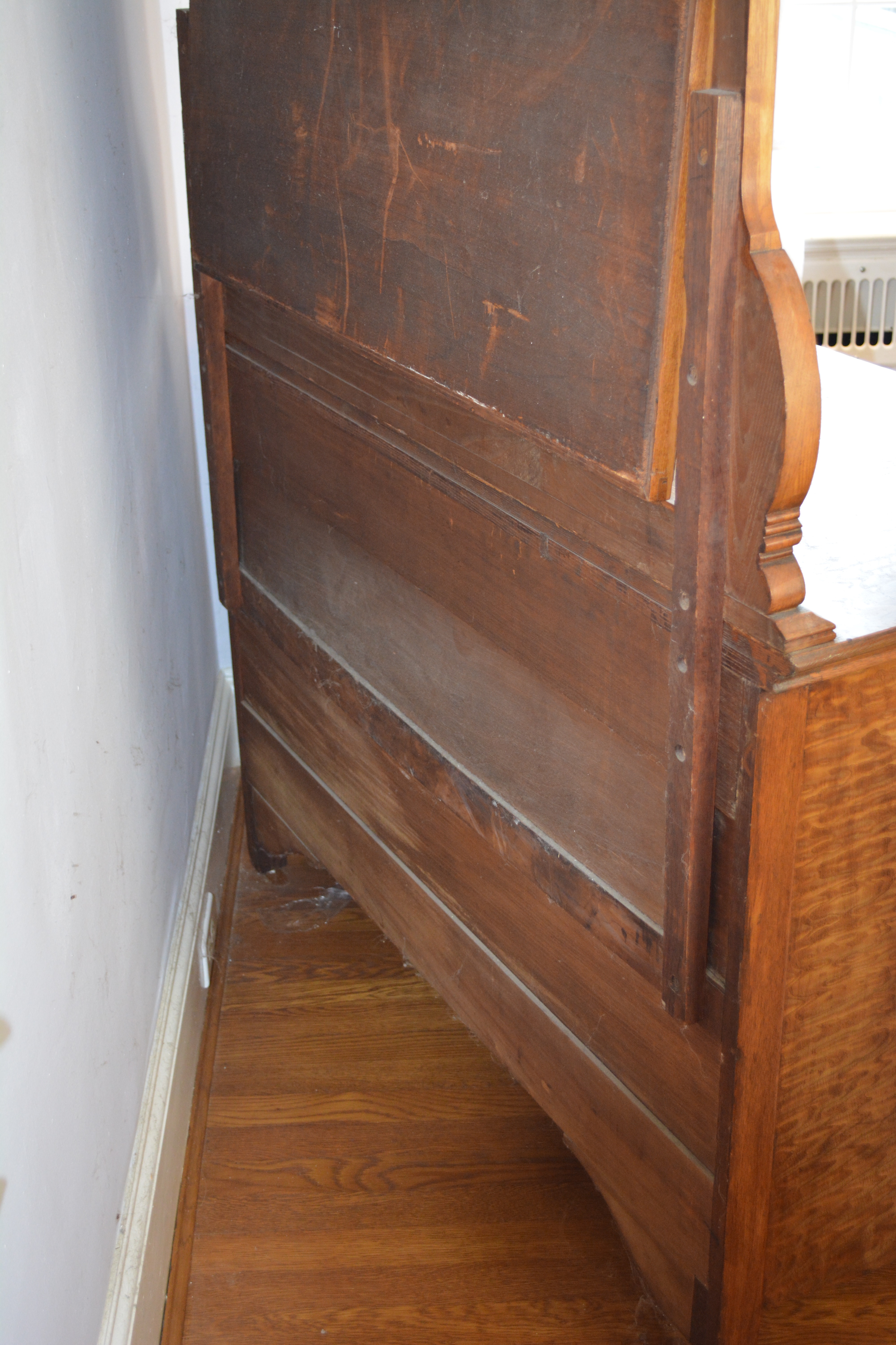 Antique Serpentine Quilted Maple Dresser With Mirror